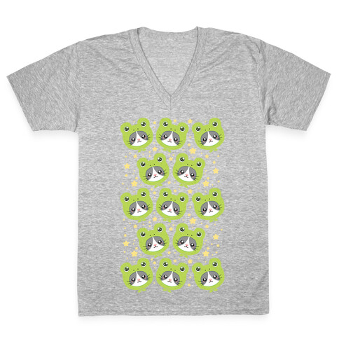 Frog Hat Cat V-Neck Tee Shirt