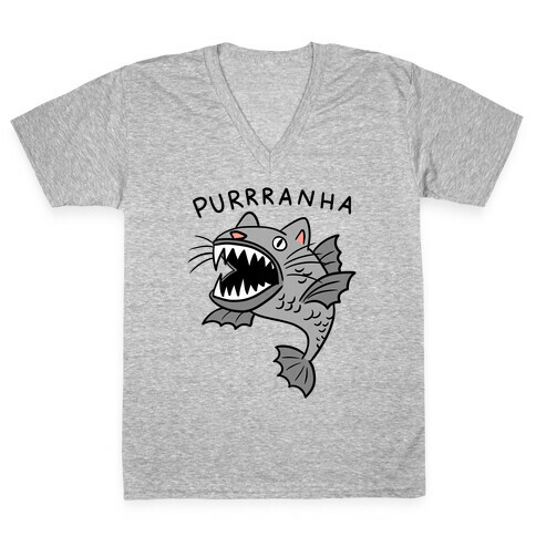 Purrranha Cat Piranha V-Neck Tee Shirt