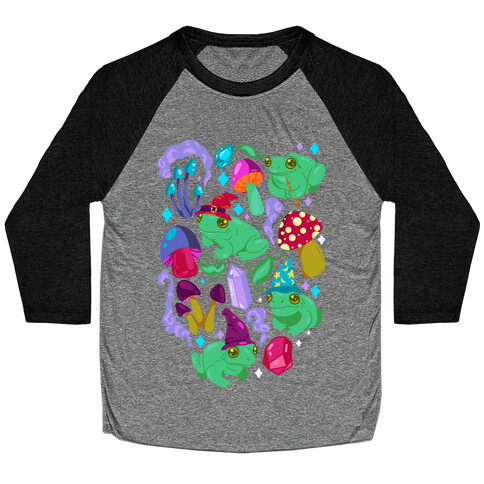 Magical Mushroom Frogs Pattern Baseball Tee