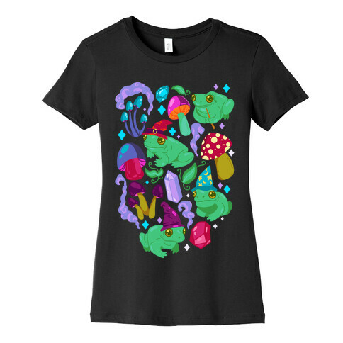 Magical Mushroom Frogs Pattern Womens T-Shirt