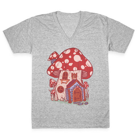 Fairy Mushroom House Pattern V-Neck Tee Shirt