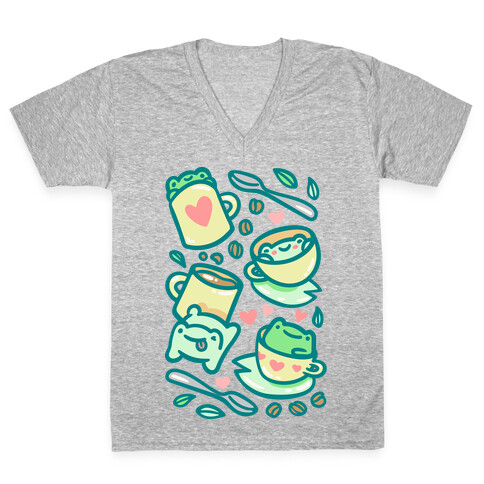 Coffee And Tea Frogs V-Neck Tee Shirt