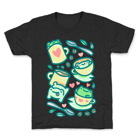 Coffee And Tea Frogs White Print Kids T-Shirt