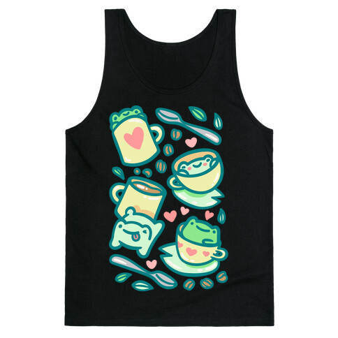 Coffee And Tea Frogs White Print Tank Top
