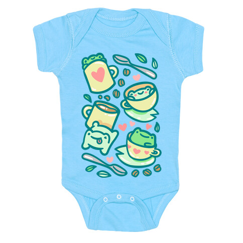 Coffee And Tea Frogs White Print Baby One-Piece