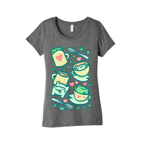 Coffee And Tea Frogs White Print Womens T-Shirt