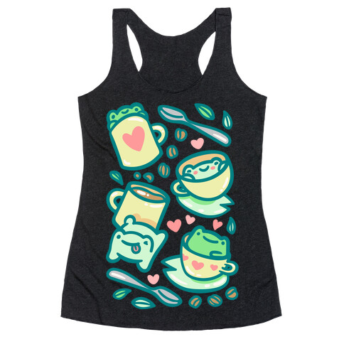 Coffee And Tea Frogs White Print Racerback Tank Top