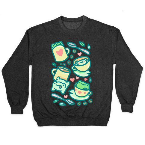 Coffee And Tea Frogs White Print Pullover