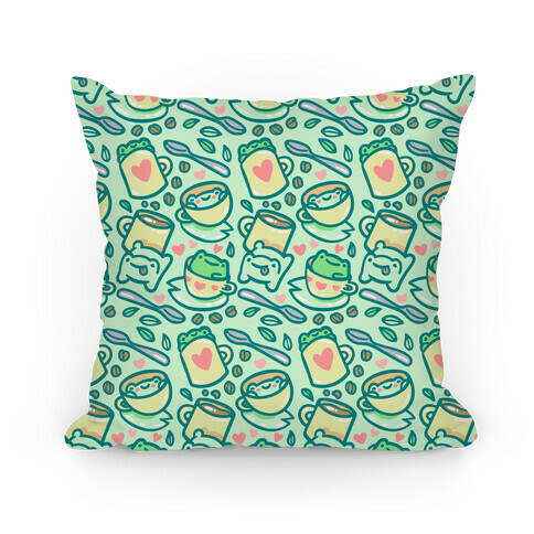 Coffee And Tea Frogs Pillow
