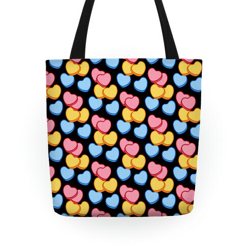 Candy Hearts Pattern Black Tote