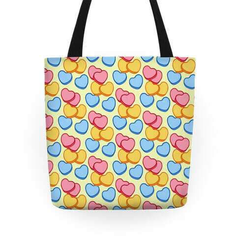 Candy Hearts Pattern Yellow Tote