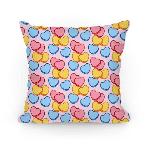 Candy Hearts Pattern Pink Pillow