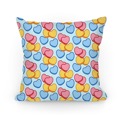 Candy Hearts Pattern Blue Pillow