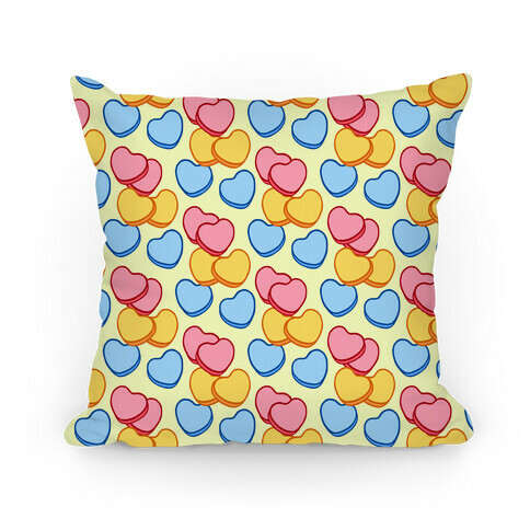 Candy Hearts Pattern Yellow Pillow