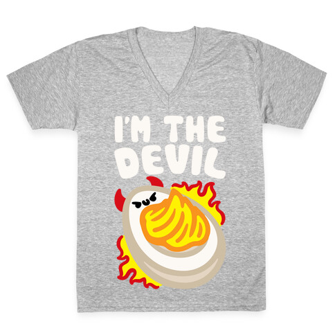 I'm The Devil Deviled Egg White Print V-Neck Tee Shirt