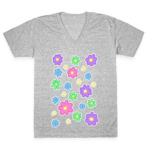 Doodle Flowers V-Neck Tee Shirt