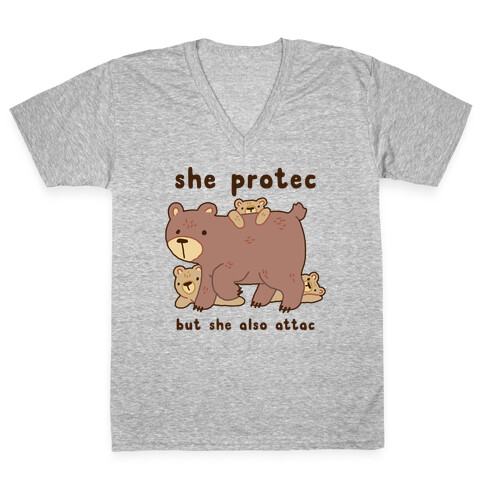Mama Bear She Protec But She Also Attac V-Neck Tee Shirt