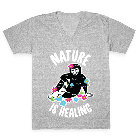 Nature Is Healing (Bigfoot) V-Neck Tee Shirt