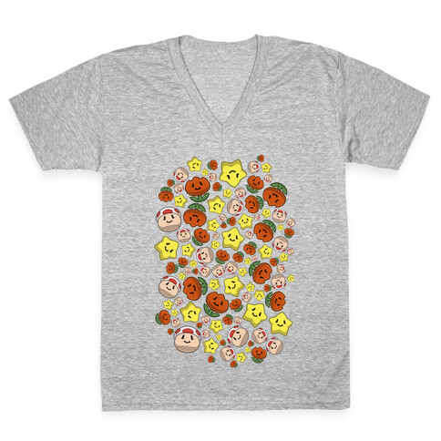 Stuffed Powerups Pattern V-Neck Tee Shirt