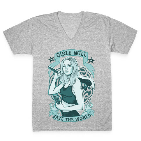 Girls Will Save The World V-Neck Tee Shirt