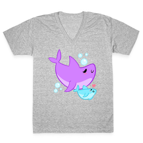 Mama Shark And Baby V-Neck Tee Shirt
