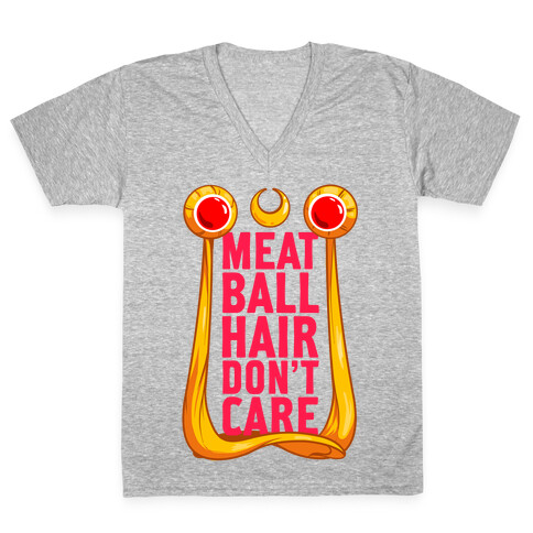Meatball Hair Don't Care V-Neck Tee Shirt