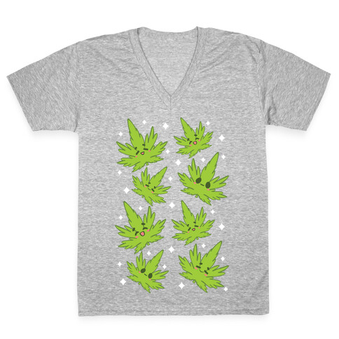 Kawaii Weed Leaves V-Neck Tee Shirt