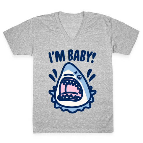 I'm Baby Shark White Print V-Neck Tee Shirt