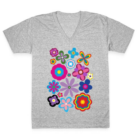 Hippie Pride Flower Pattern V-Neck Tee Shirt