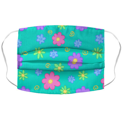 Doodle Flowers Teal Accordion Face Mask