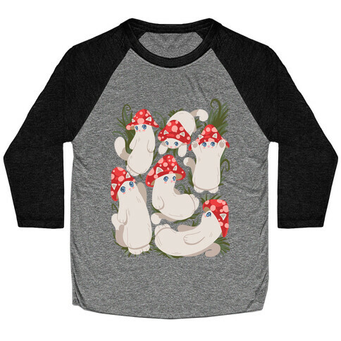 Mushroom Cats Pattern Baseball Tee