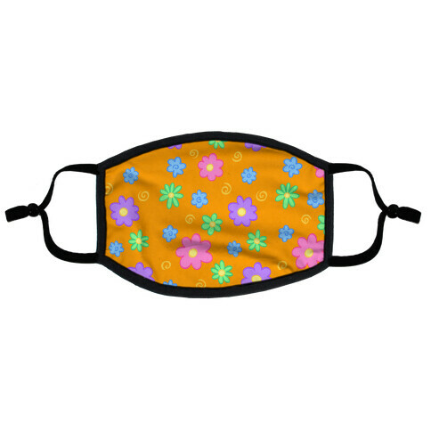 Doodle Flowers Orange Flat Face Mask