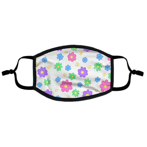 Doodle Flowers White Flat Face Mask