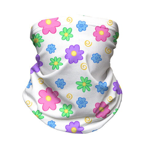 Doodle Flowers White Neck Gaiter