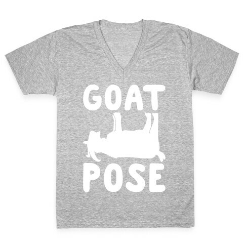 Goat Pose White Print V-Neck Tee Shirt