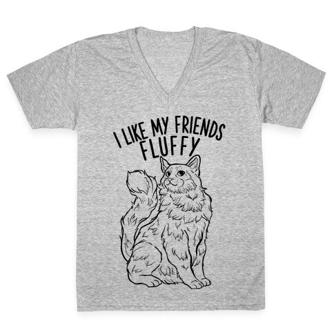I Like My Friends Fluffy Cat V-Neck Tee Shirt