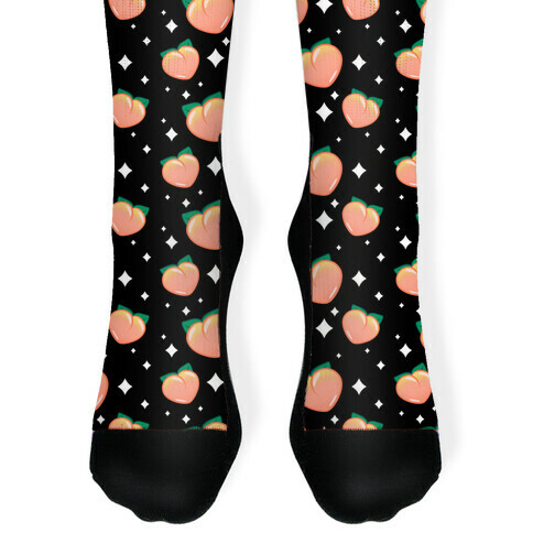 Peaches N' Sparkles Pattern Black Sock