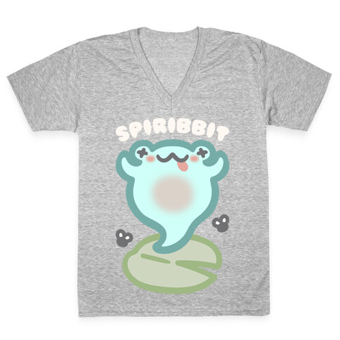 Spiribbit Ghost Frog Parody White Print V-Neck Tee Shirt