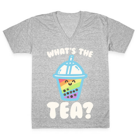 What's The Tea Bubble Tea White Print V-Neck Tee Shirt
