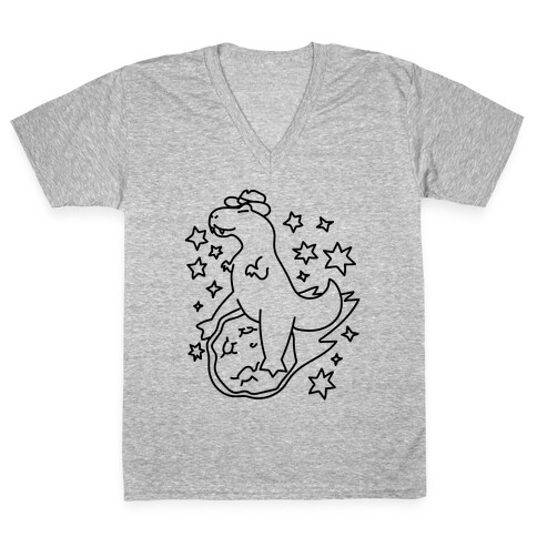 T-Rex Riding a Meteor V-Neck Tee Shirt