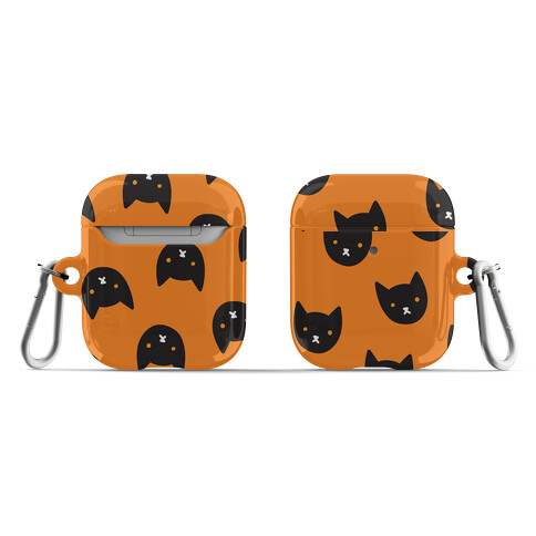 Black Cat Face Pattern AirPod Case