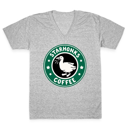 Starhonks Coffee Parody White Print  V-Neck Tee Shirt
