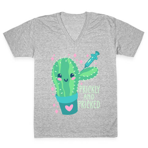 Prickly And Pricked Cactus V-Neck Tee Shirt