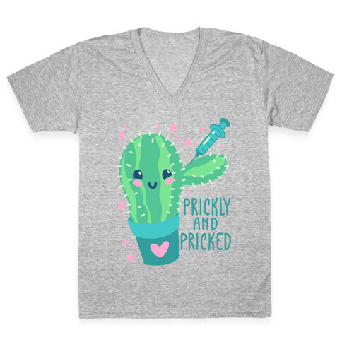 Prickly And Pricked Cactus V-Neck Tee Shirt