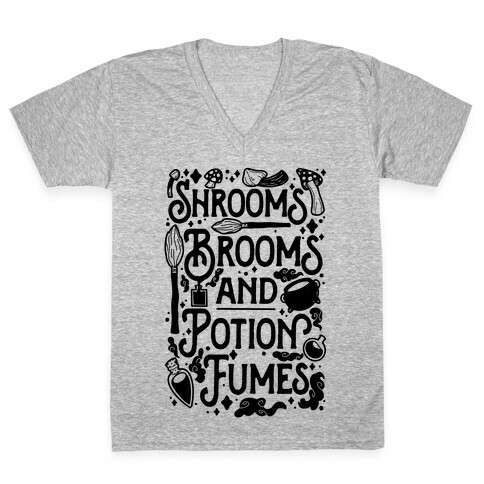 Shrooms Brooms and Potion Fumes V-Neck Tee Shirt