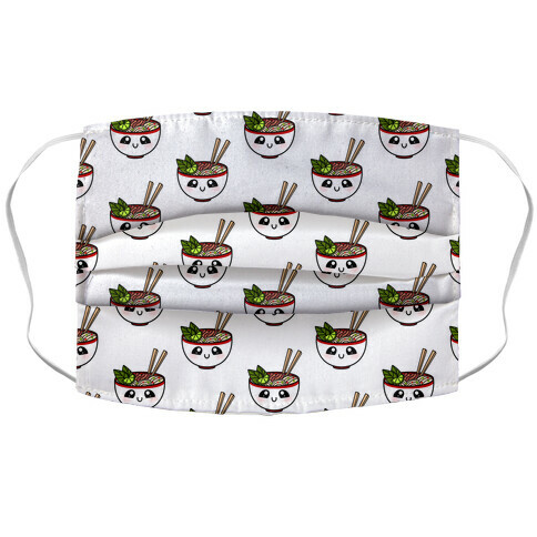 Happy Bowl Of Pho Pattern White Accordion Face Mask