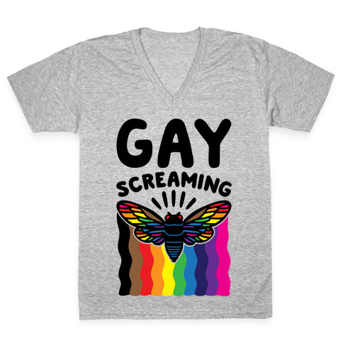 Gay Screaming Cicada Parody V-Neck Tee Shirt