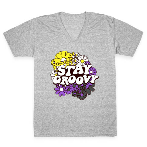 Stay Groovy (Nonbinary Flag Colors) V-Neck Tee Shirt