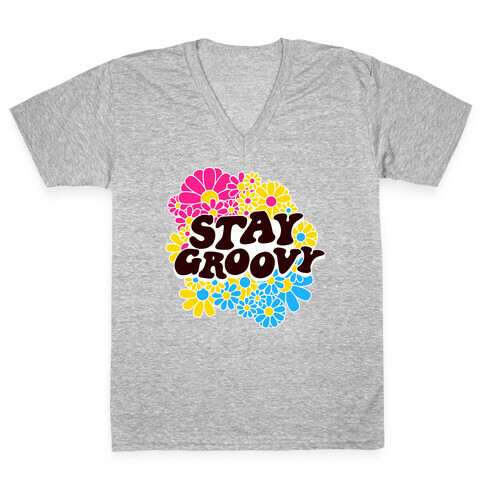 Stay Groovy (Pan Flag Colors) V-Neck Tee Shirt