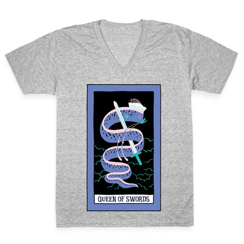 Creepy Cute Tarots: Queen Of Swords V-Neck Tee Shirt